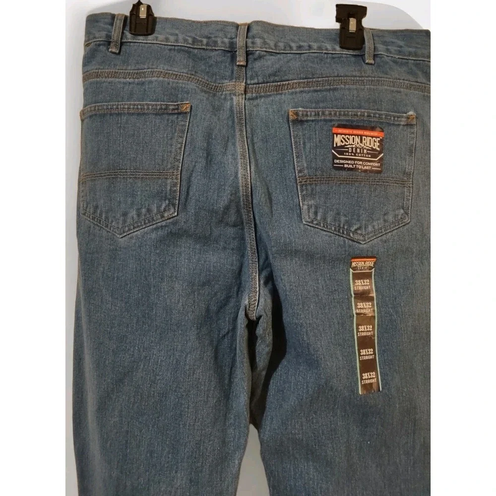 Mission Ridge Jeans Men's 38x32 Rugged Denim Workwear Blue Straight Leg 5 Pocket